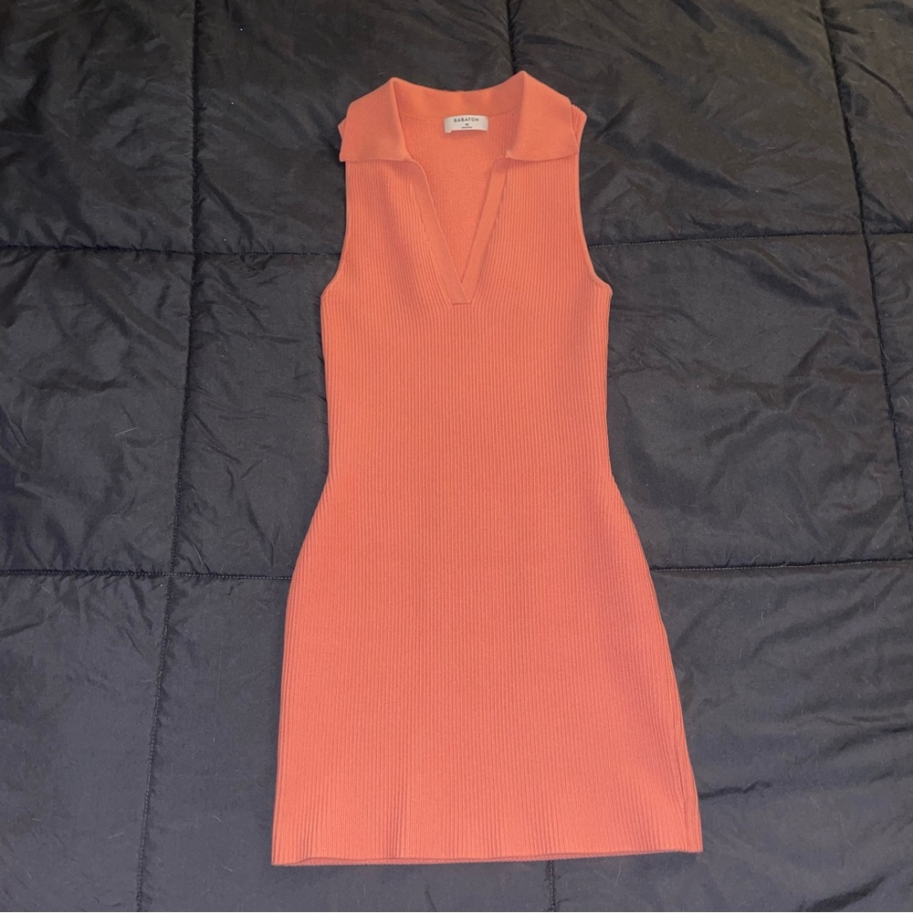 ARITZIA Babaton Sculpt Knit Polo Dress Grapefruit Coral Size XS